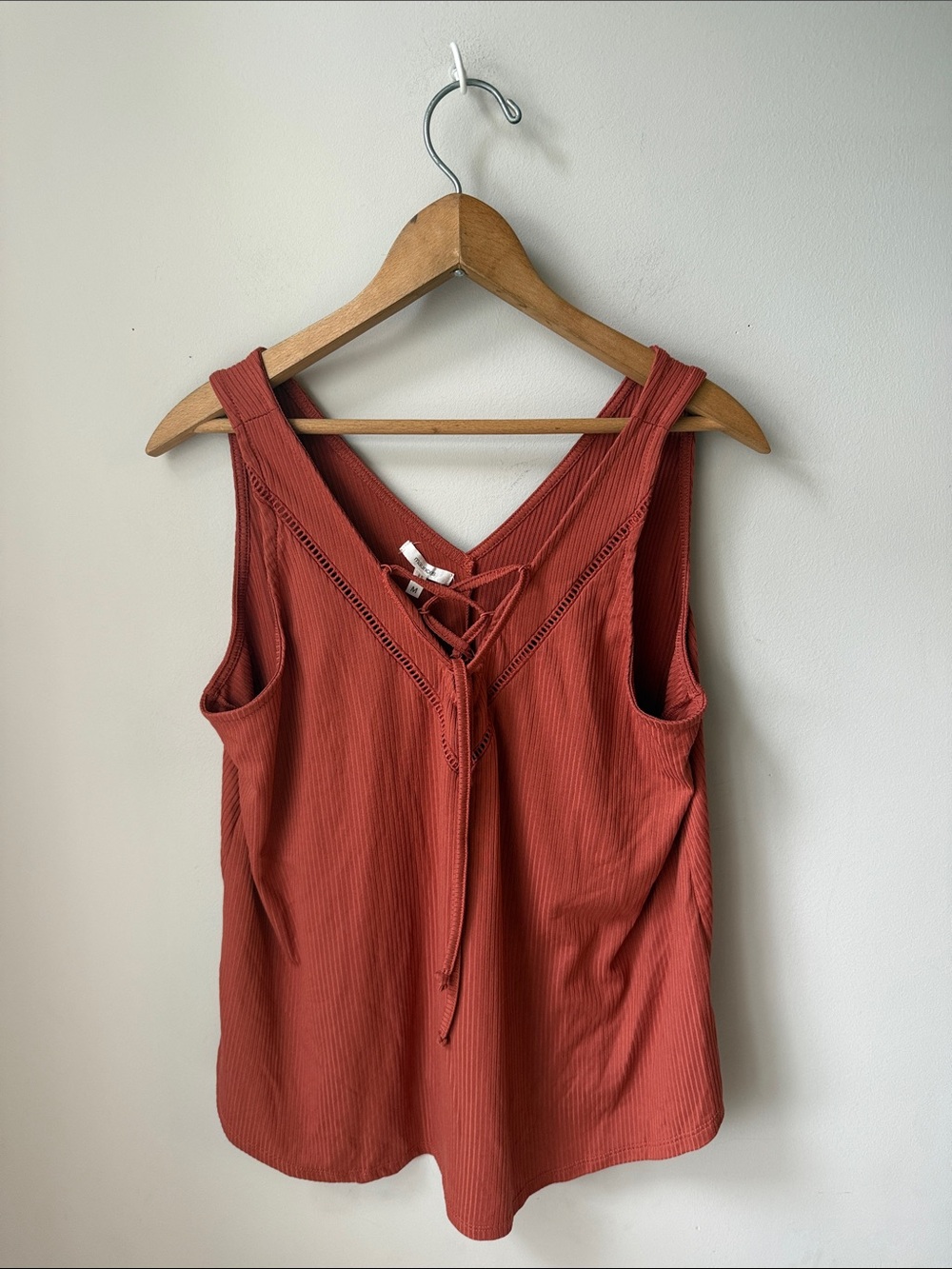 Maurices Rust Ribbed Lace Up Tank V Neck Boho Sleeveless Top